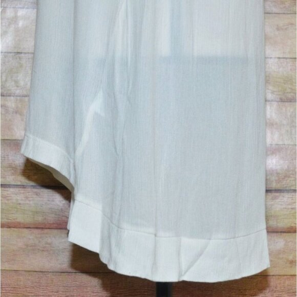Ellen Tracy Size M Cream Very Short Sleeve Tunic Top Gauzy Cutout V-Neck Neutral - Picture 6 of 11